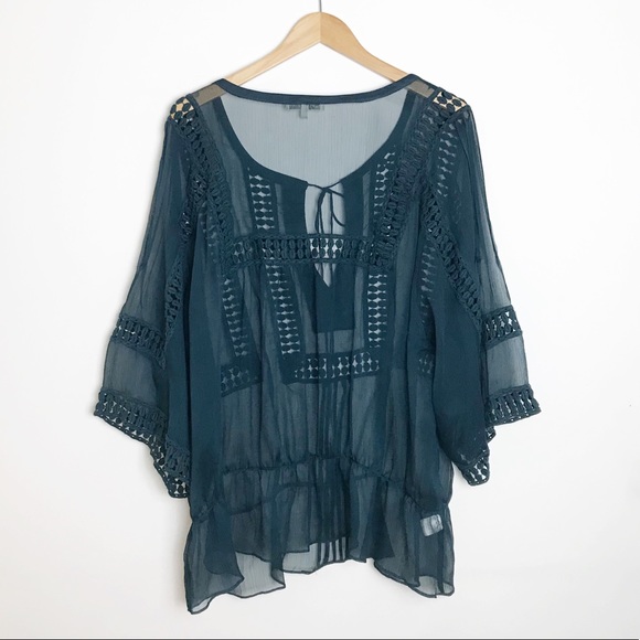 DANIEL RAINN Boho Crochet Detail Sheer Blouse - Picture 6 of 8